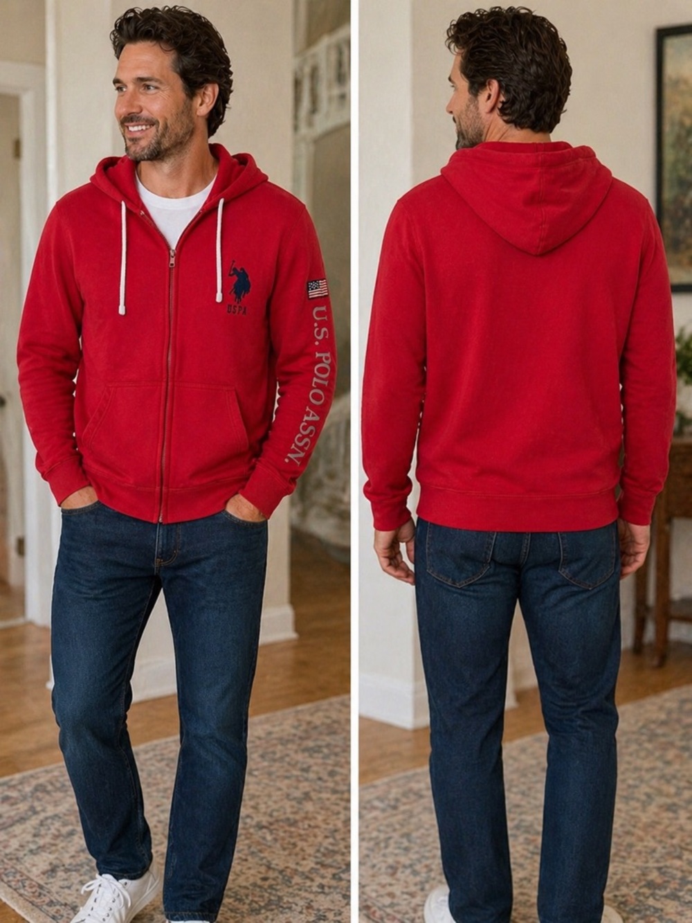 U.S. Polo Assn. Men's Red Full-Zip Hoodie with Logo